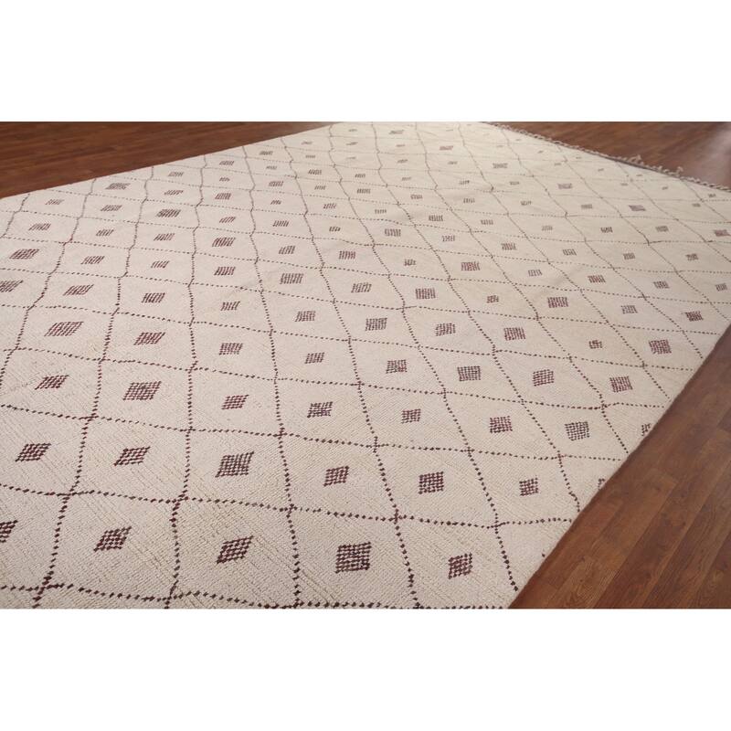 All-Over Trellis Moroccan Large Oriental Area Rug Handmade Wool Carpet - 9'7"x 14'8"