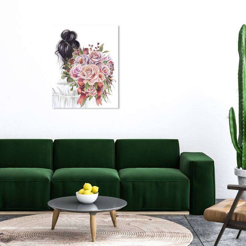 Wynwood Studio Canvas Floral and Botanical Doll Memories - Floral mood Pink and Modern & Contemporary Wall Art Canvas Print - 36 x 30