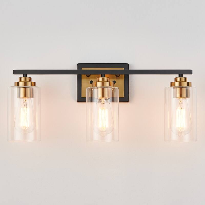 KAWOTI Rive 3-Light Antique Brass Dimmable Bathroom Vanity Light