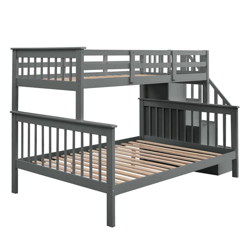 Twin-Over-Full Bunk Bed with Storage Stairs Vintage Bed Frame