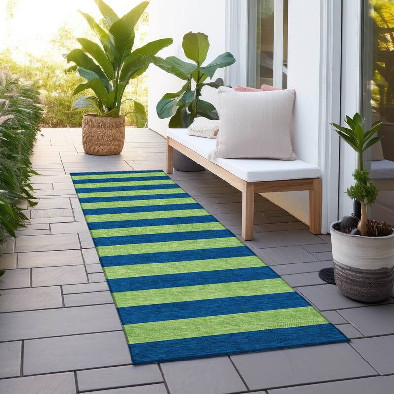 Machine Washable Indoor/ Outdoor Cabana Stripe Chantille Rug - Navy - 2'3" x 7'6"