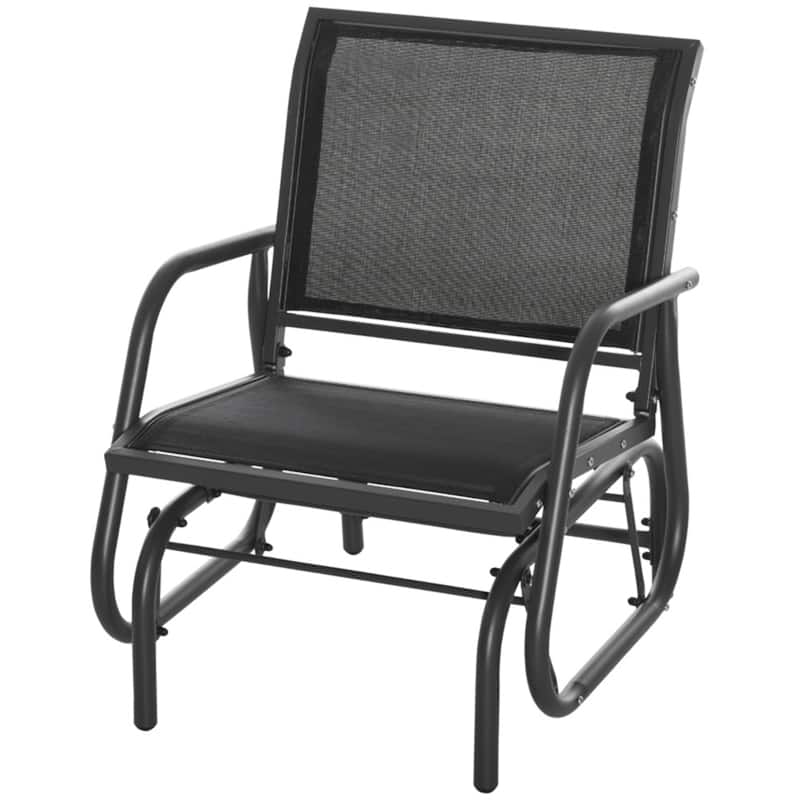 Comfortable Outdoor Glider Chair with Steel Frame and Weather-Resistant Mesh Curved Armrests - 29.5" W x 26" D x 33.5" H - Black