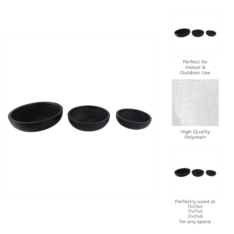 Resin Bowl Planters Round Decorative Plant Containers (Set of 3) - 21" x 21" x 6"