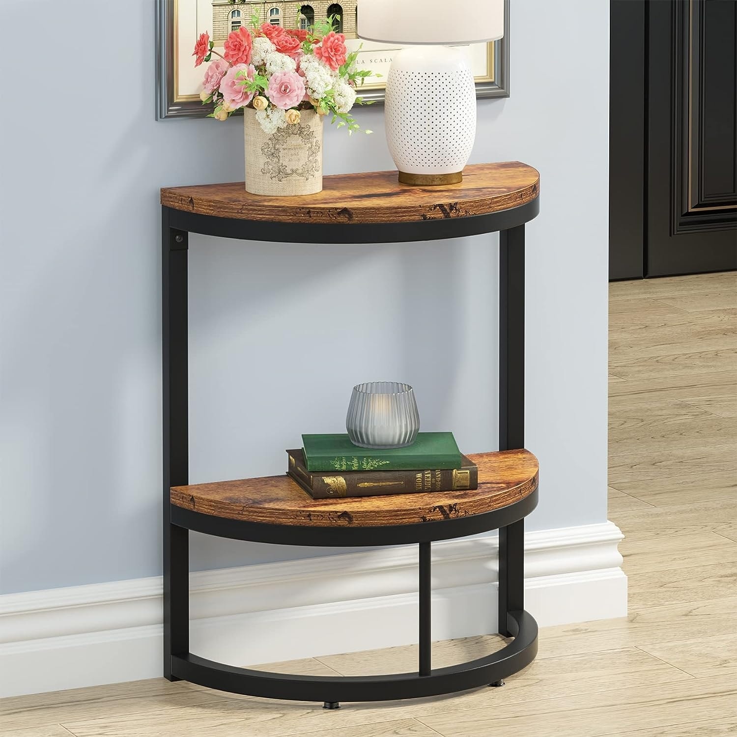 Semi circle outlet end table