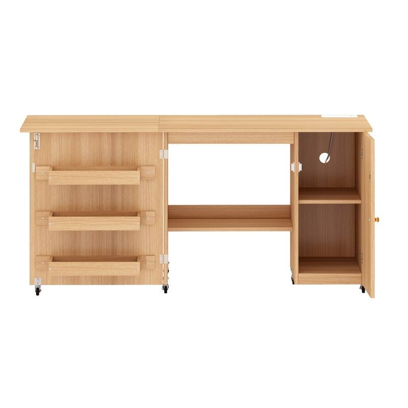 Moasis Folding Sewing Craft Table with Storage Shelves Cabinet With Charge Station