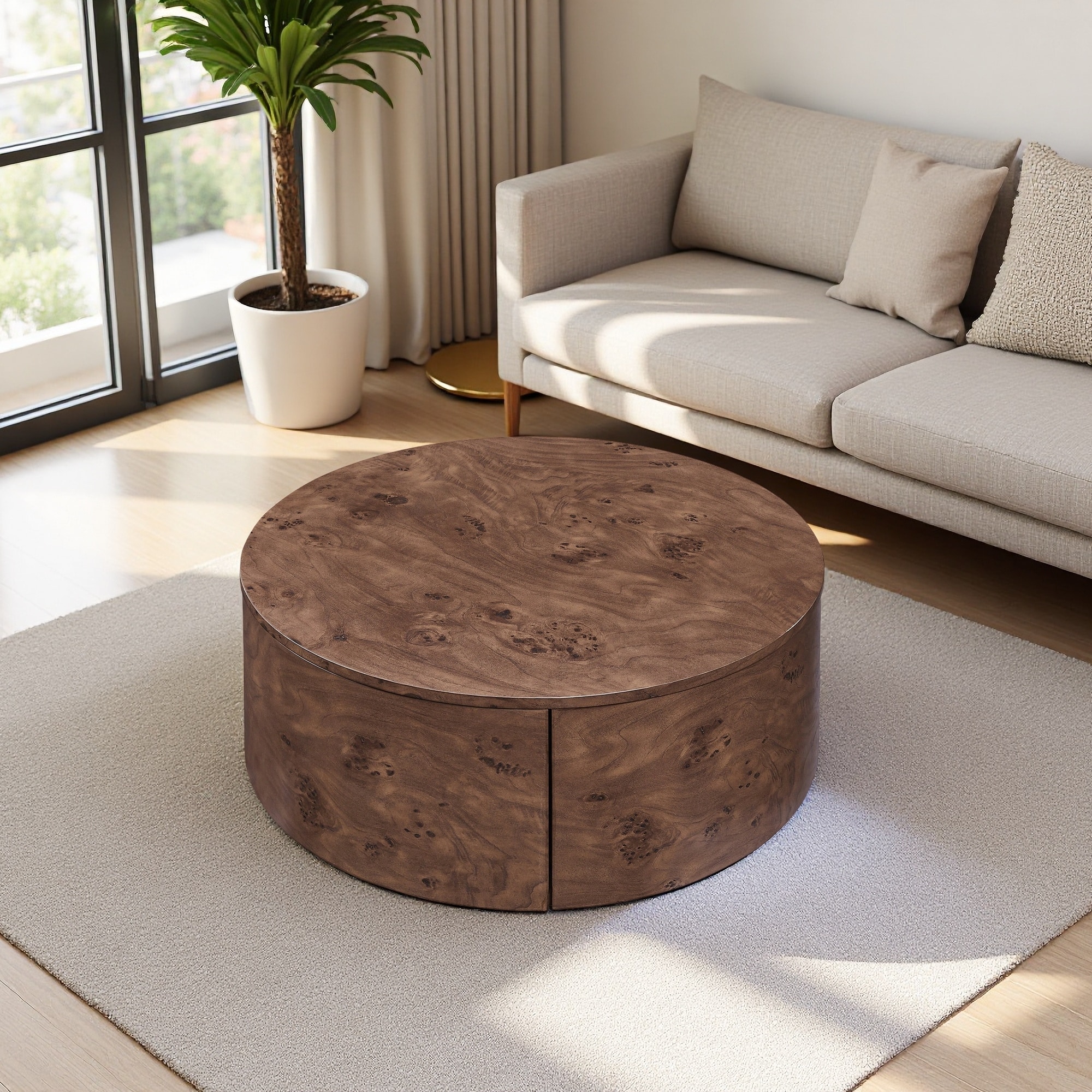 28.4" Modern Square Coffee Table with Two Hidden Drawers, 360° Rotating Top and Sturdy Construction for Living Room