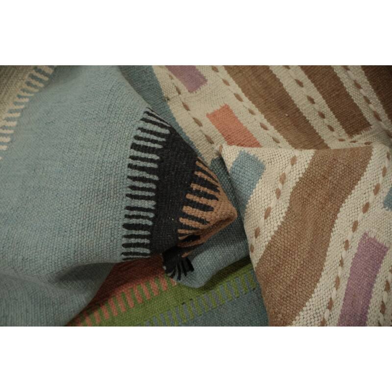Hand Woven Oriental 100% Wool Carpet Southwestern Modern Navy Blue & Blues Kilim Area Rug - 9' 10'' X 9' 6''
