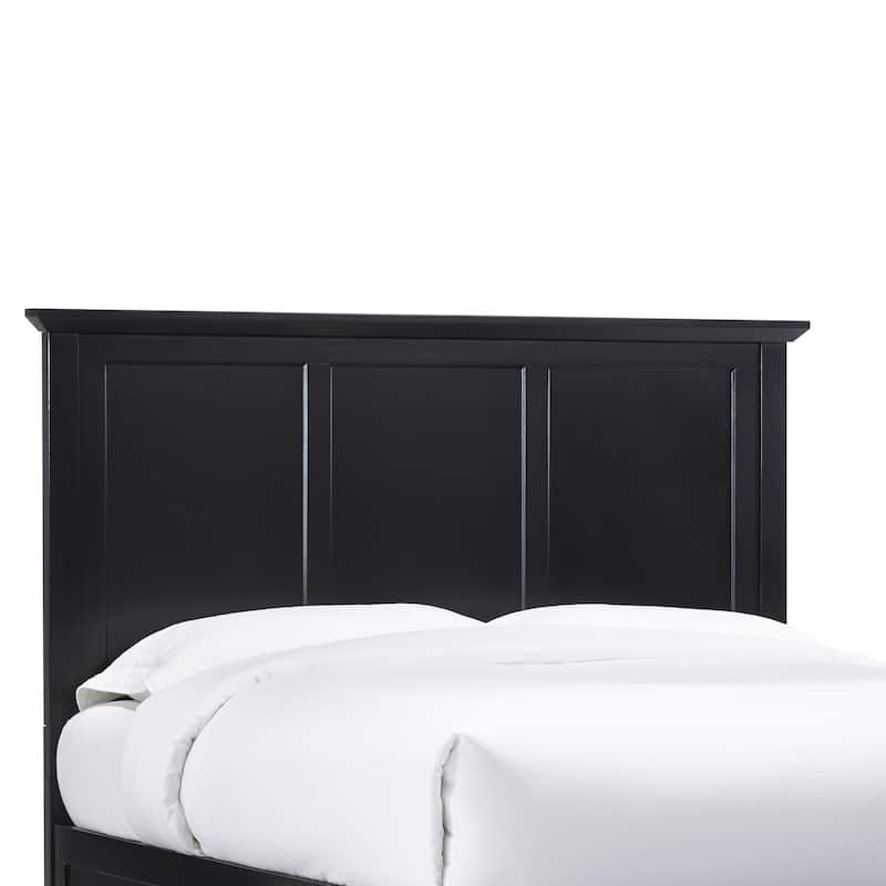 Neo King Size Bed, Panel Design Farmhouse Wood Frame with Slats, Black