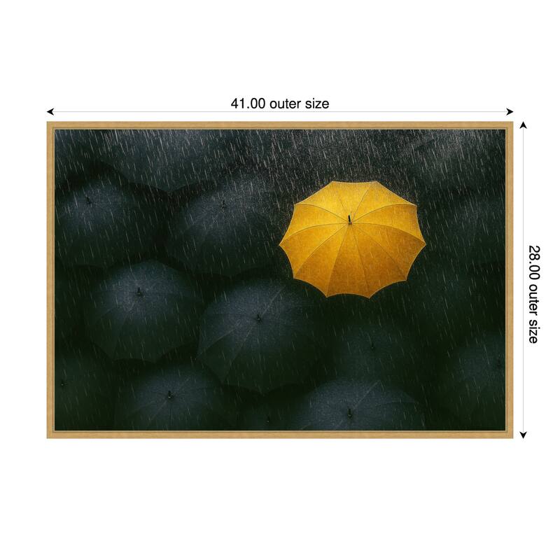 The Yellow Umbrella by Paulo Medeiros Framed Canvas Wall Art Print - 41 x 28 in