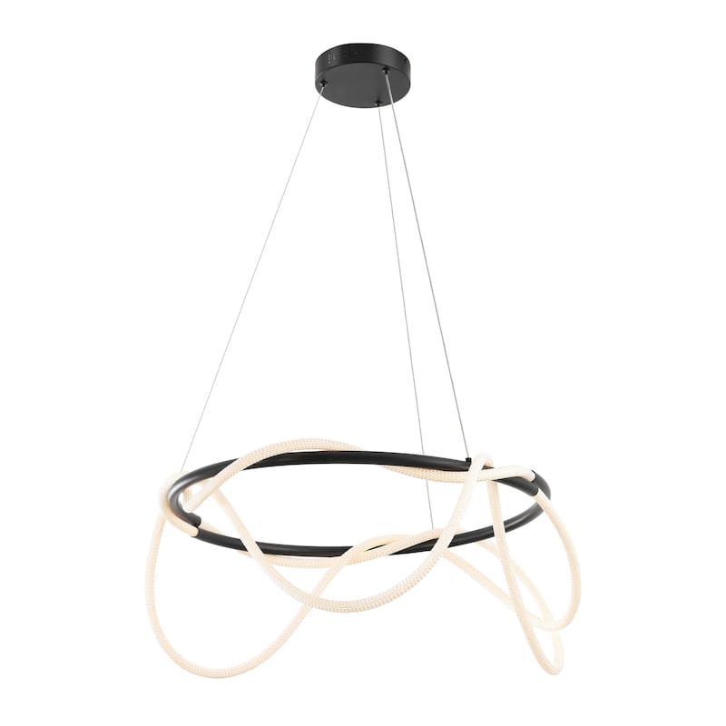 Nuvola 25" Contemporary Minimalist 360 Adjustable Silicone Neon Rope Dimmable Integrated LED Chandelier, by JONATHAN Y - Black