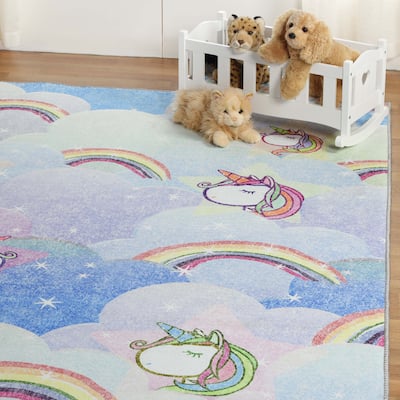 Miranda Haus Rainbows and Unicorns Polyester Indoor Kids' Area Rug