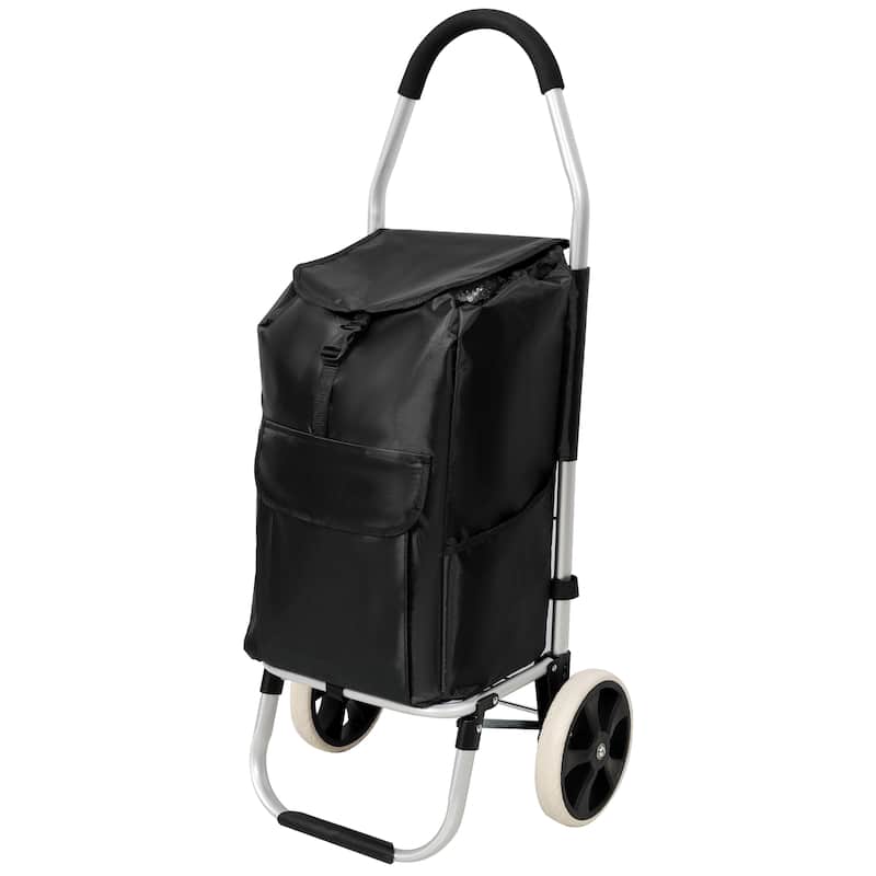 Anmytek Black Foldable Shopping Cart with Wheels and Removable Waterproof Oxford Bag Lightweight Utility Trolley