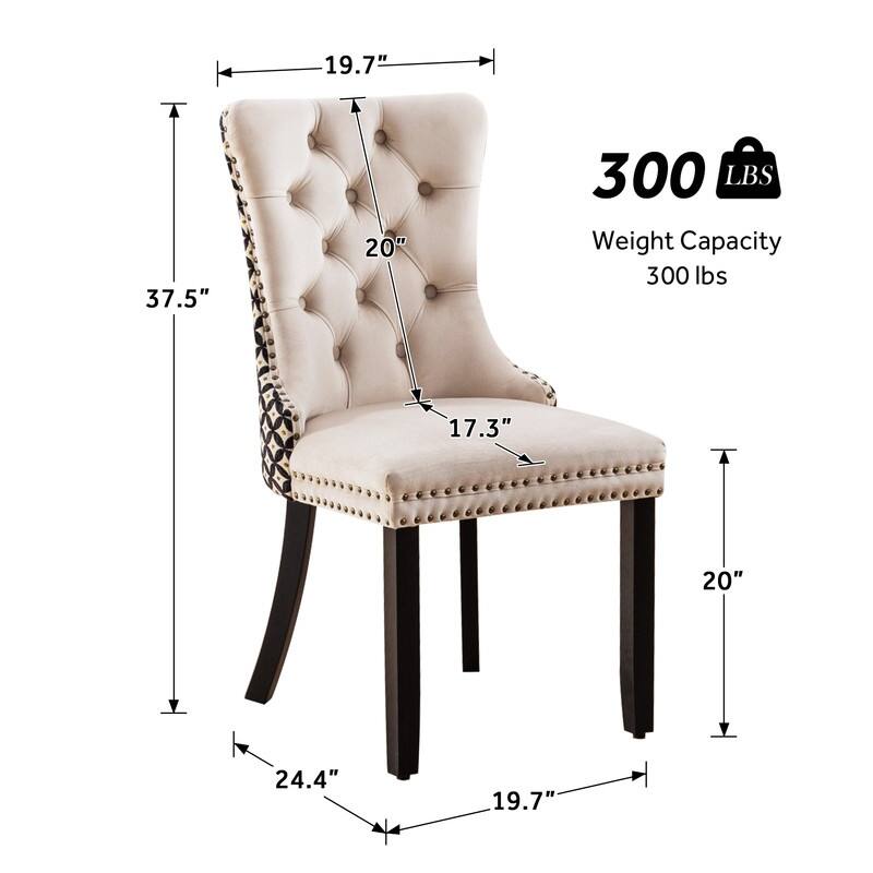 Solid Wood Velvet Upholstered Dining Chair Set of 2