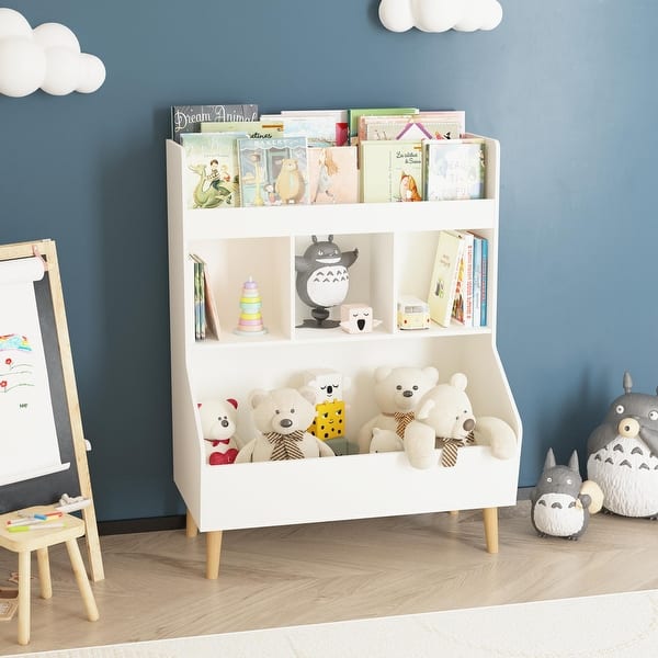 slide 2 of 16, Toy Storage Organizer, Kids Bookshelf and Toy Storage with Legs, Multifunctional Storage Organizer, Children Bookcase White