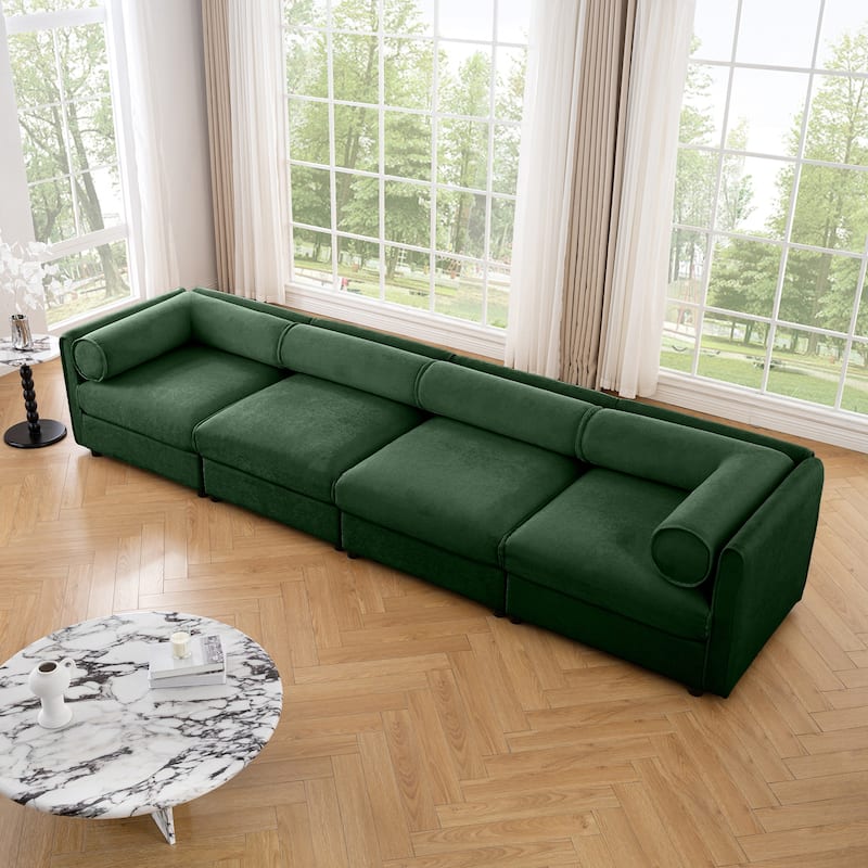 Modern 4 Deep Seat Modular Sofa with Storage, Cylindrical Backrest & Armrests