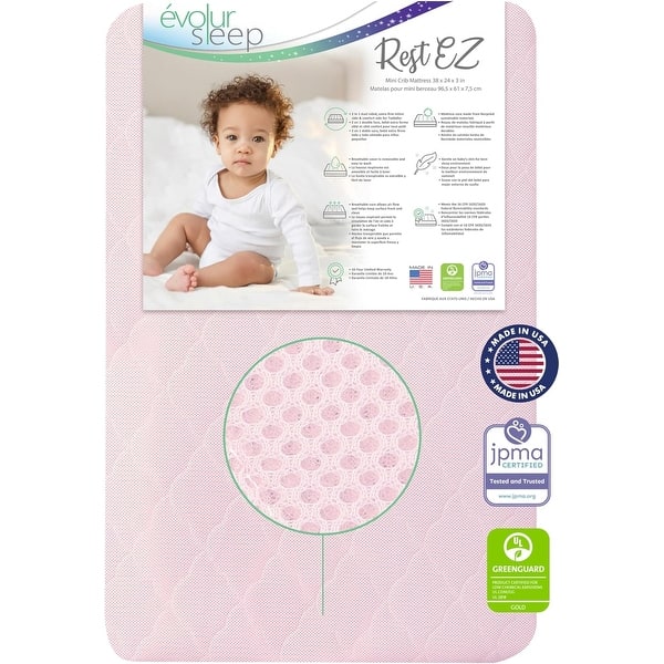 slide 2 of 20, Evolur Rest EZ 2 in 1 Mini Crib Mattress Pink