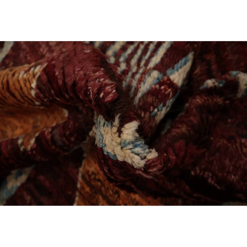 Hand Knotted Oriental 100% Wool Carpet Modern Tribal Red Moroccan Area Rug - 9' 9'' X 6' 8''