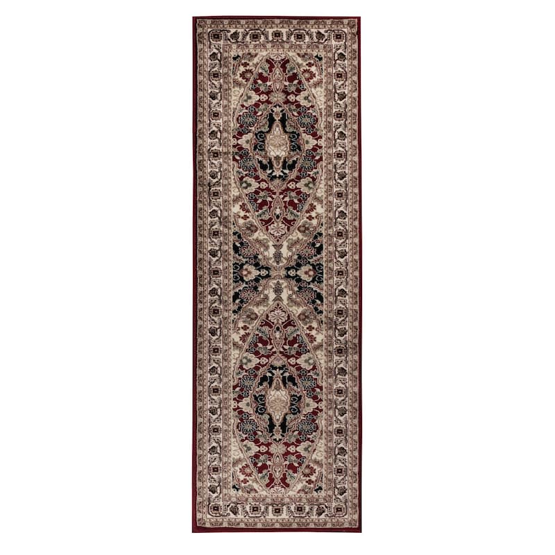 Hollywood Collection Red/Ivory Area Rug - 2'8'' X 8'1''