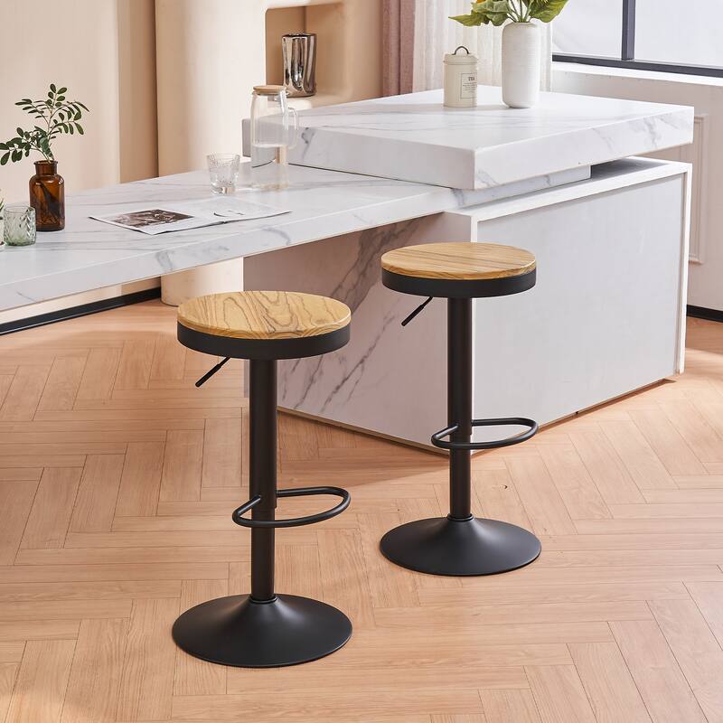 Adjustable Swivel Bar Chairs Backless Round Barstools Set of 2