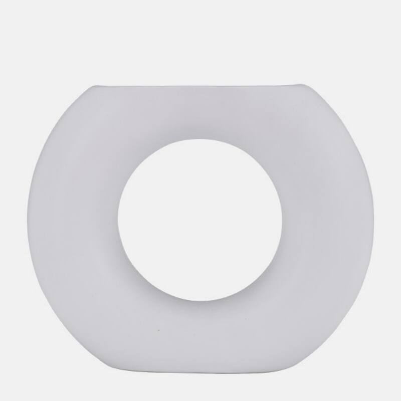 Donut Ceramic Vase with flat Base- 6.5" - White