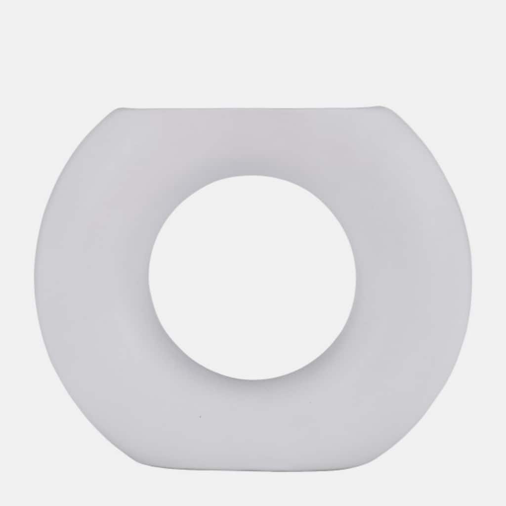 Donut Ceramic Vase with flat Base- 6.5" - White