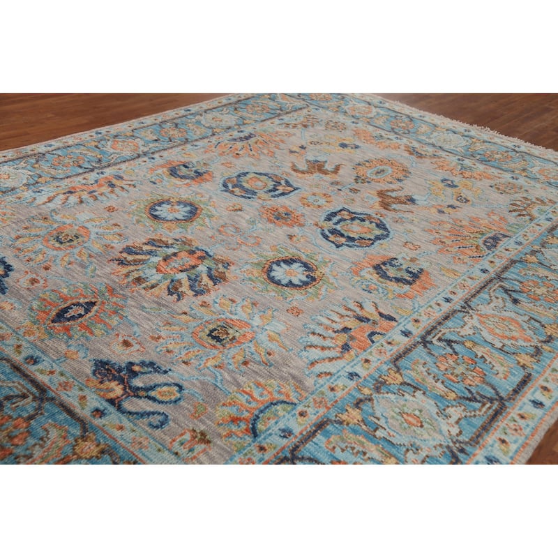 Floral Oushak Indian Area Rug Hand-Knotted Wool Carpet - 8'9" x 12'1"