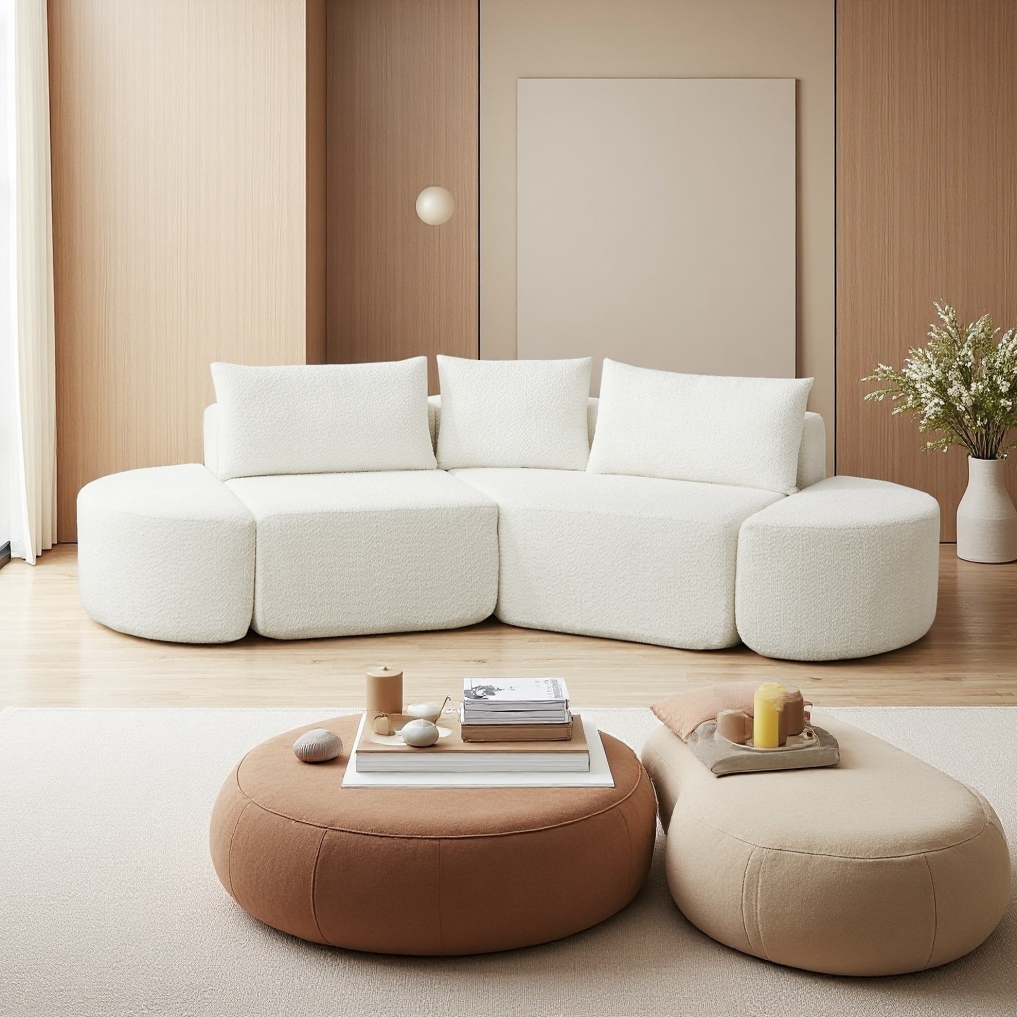 106.3" Chenille Modular Sectional Sofa with Curved Ottomans