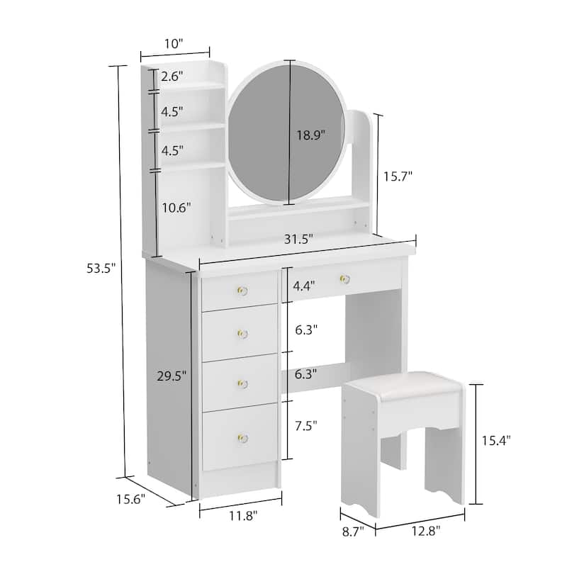 31.5" Wide Makeup Vanity Set with Stool and Mirror Dress Up Desk - 31.5"W