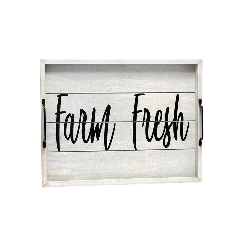 HomeRoots 16" Gray And Black Farm Fresh Serving Tray With Handles - 15.50 in. x 2.25 in. x 12.00 in.