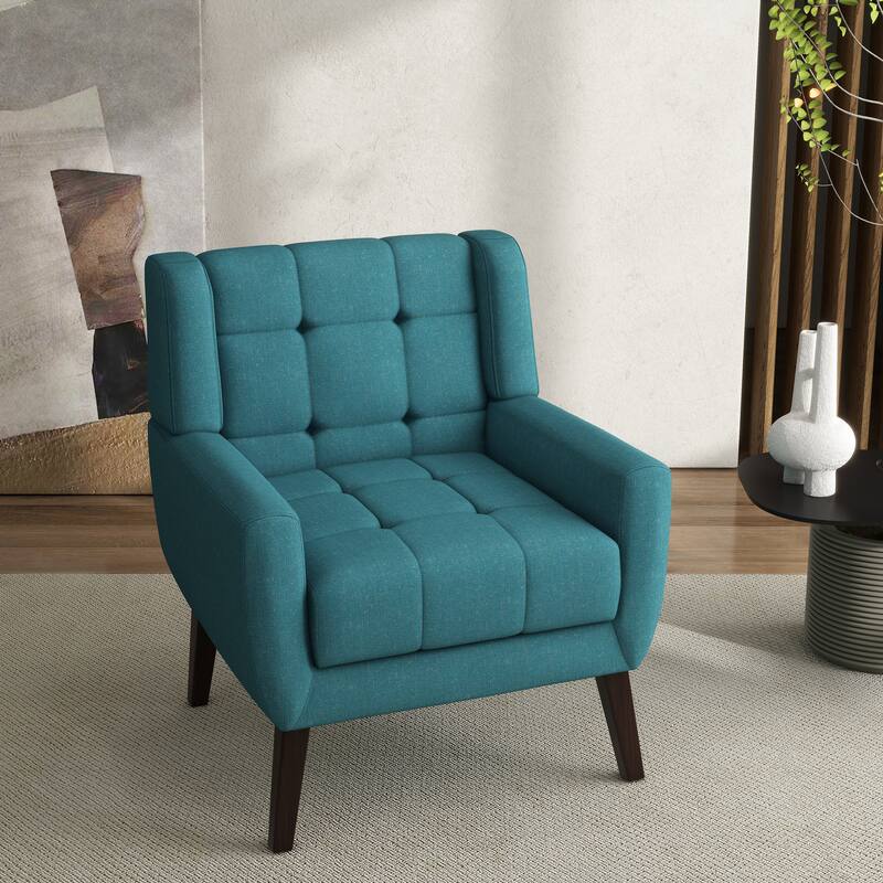 Modern Tufted Wingback Accent Chair Linen/Faux Leather/Velvet Armchair