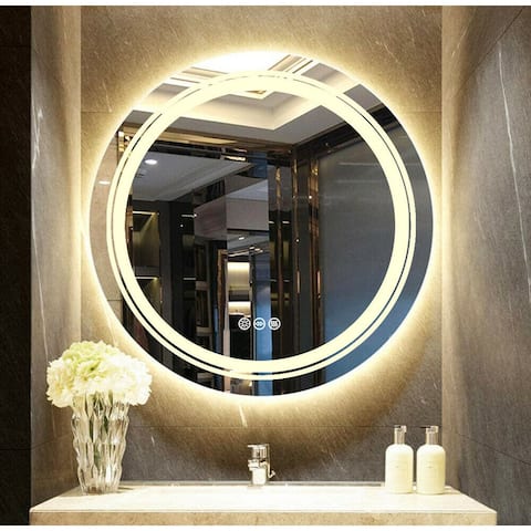 24" LED Mirror Bathroom Wall Mounted Vanity Dimmable Anti-Fog Round - 24x24 inch