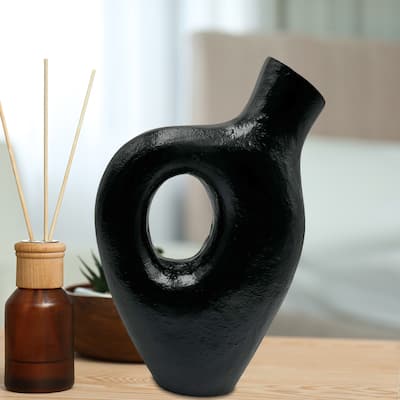 12 Inch Tall Decorative Handmade Aluminum Jug Flower Vase in Black