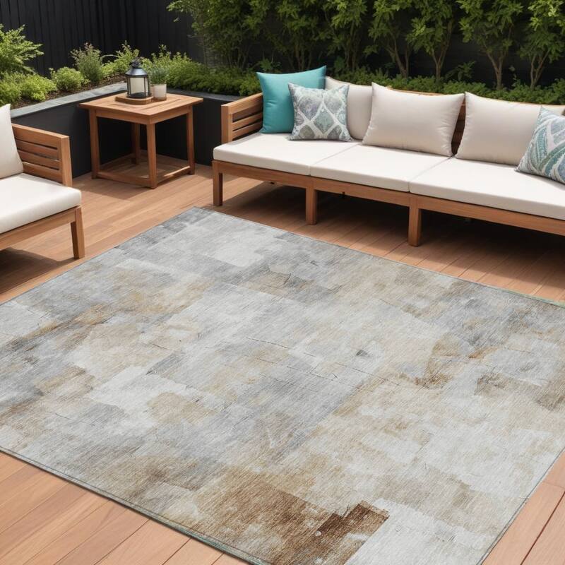 HomeRoots Abstract Transitional Rectangle Outdoor Rug - 10' X 14'
