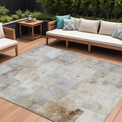 HomeRoots Abstract Transitional Rectangle Outdoor Rug