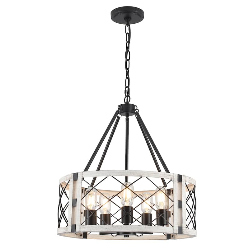 5-Light Rustic Drum Chandelier for Living Room Kitchen with No Bulbs Included