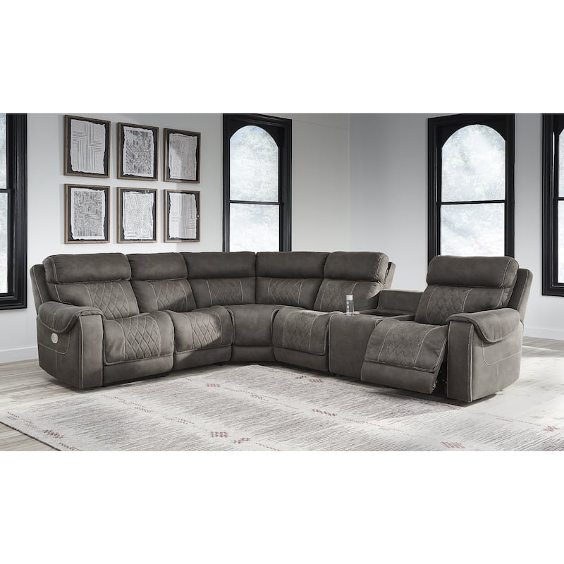 Signature Design by Ashley Hoopster Gray 6-Piece Power Reclining Sectional - 100"W x 120"D x 34"H