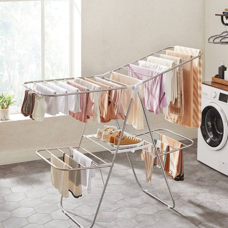 Clothes Drying Rack, Foldable 2-Level Laundry Drying Rac - 2 Tiers（22"D x 61.8"W x 64.3''H )