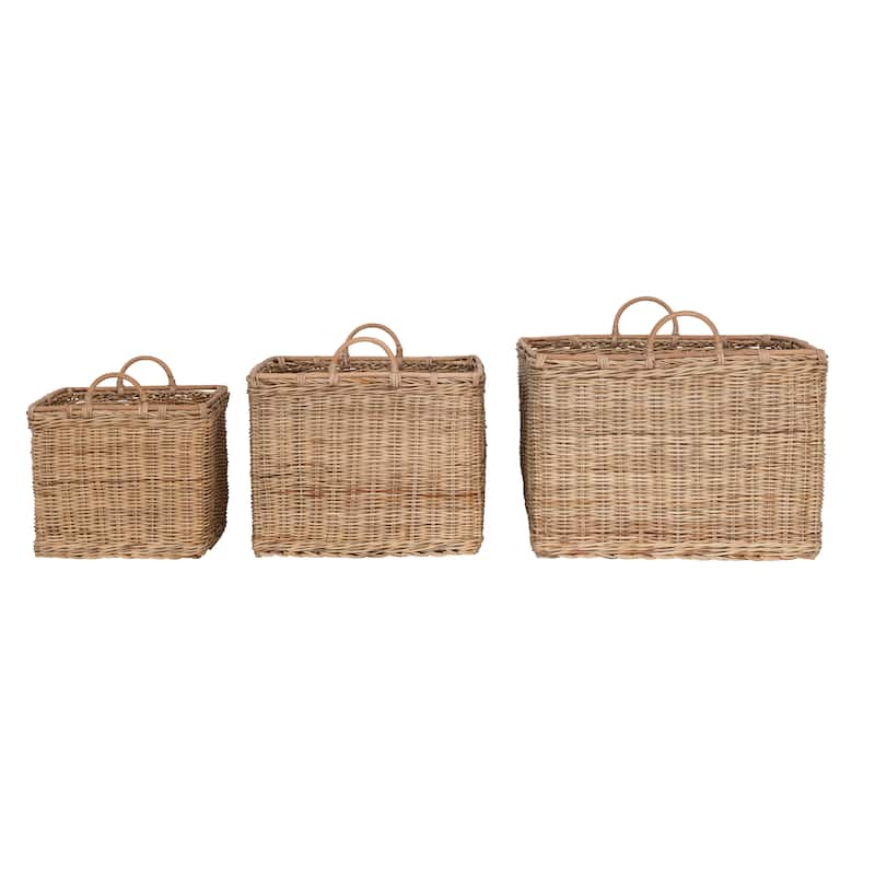 Various Rattan Baskets with Handles - 20.5"L x 20.5"W x 17.7"H - 20.5"L x 20.5"W x 17.7"H - Natural