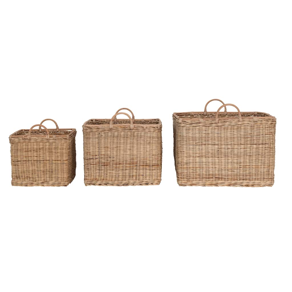 Various Rattan Baskets with Handles - 20.5"L x 20.5"W x 17.7"H