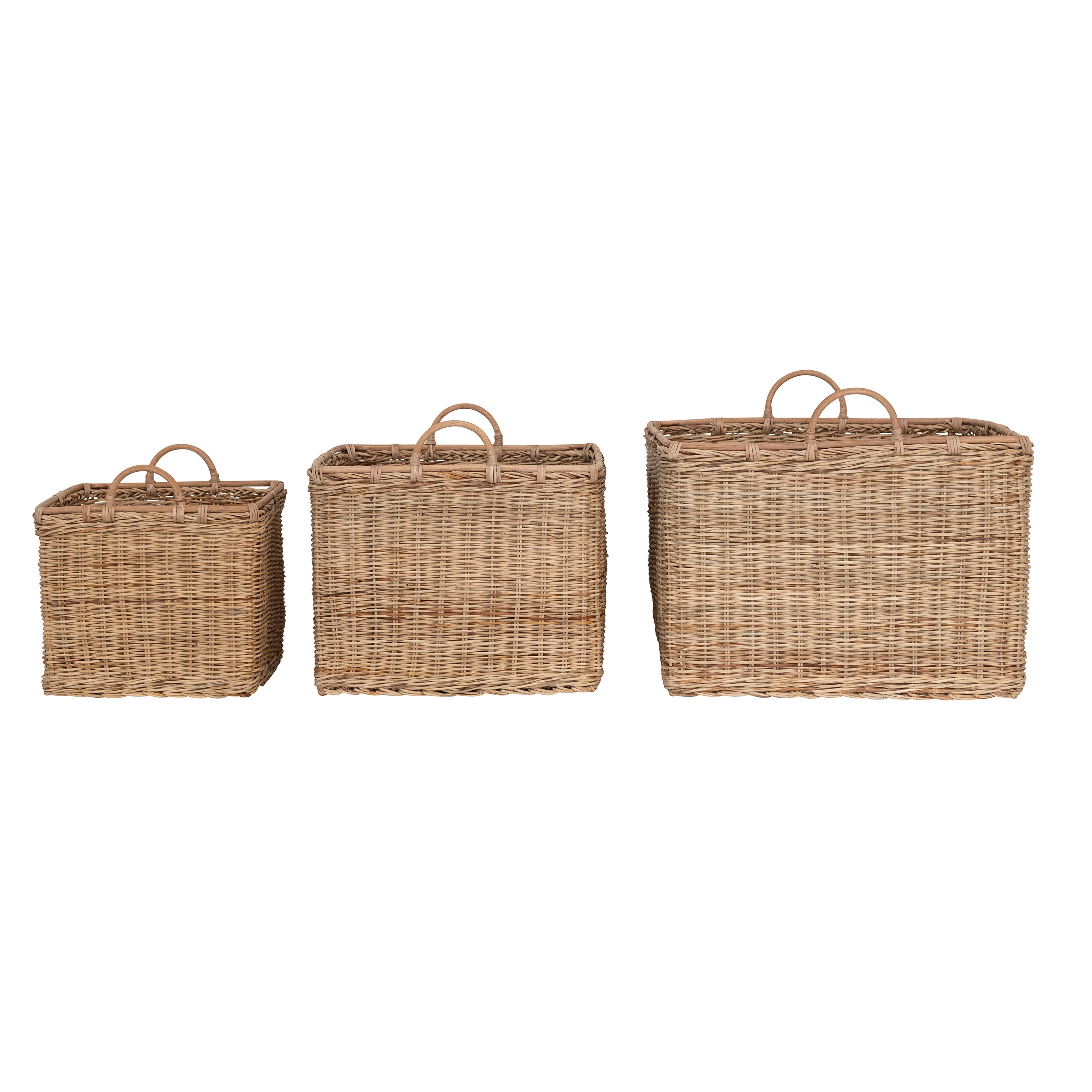 Various Rattan Baskets with Handles - 20.5"L x 20.5"W x 17.7"H