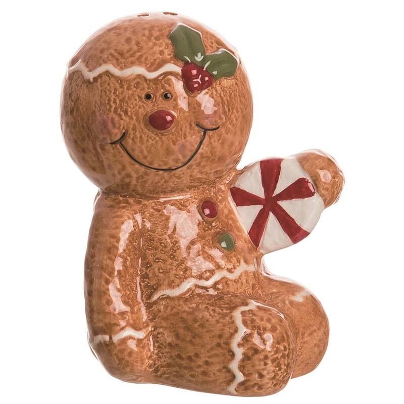 Transpac Ceramic 3.5 in. Christmas Sweet Gingerbread Salt and Pepper Shaker Set of 2