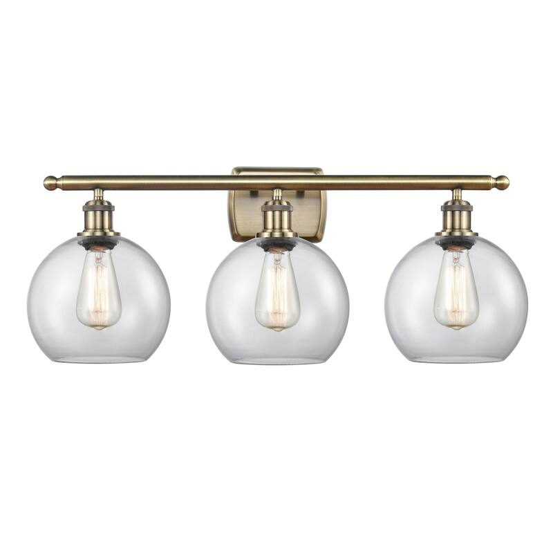 Innovations Lighting Athens 3 Light 26" Bath Vanity Light - 8" Shade - Antique Brass/Clear