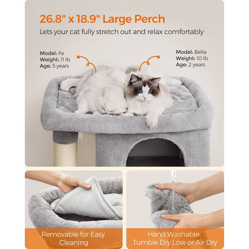 Plush Multi-Level Cat Tower with 2 Spacious Cat Caves and Scratching Posts