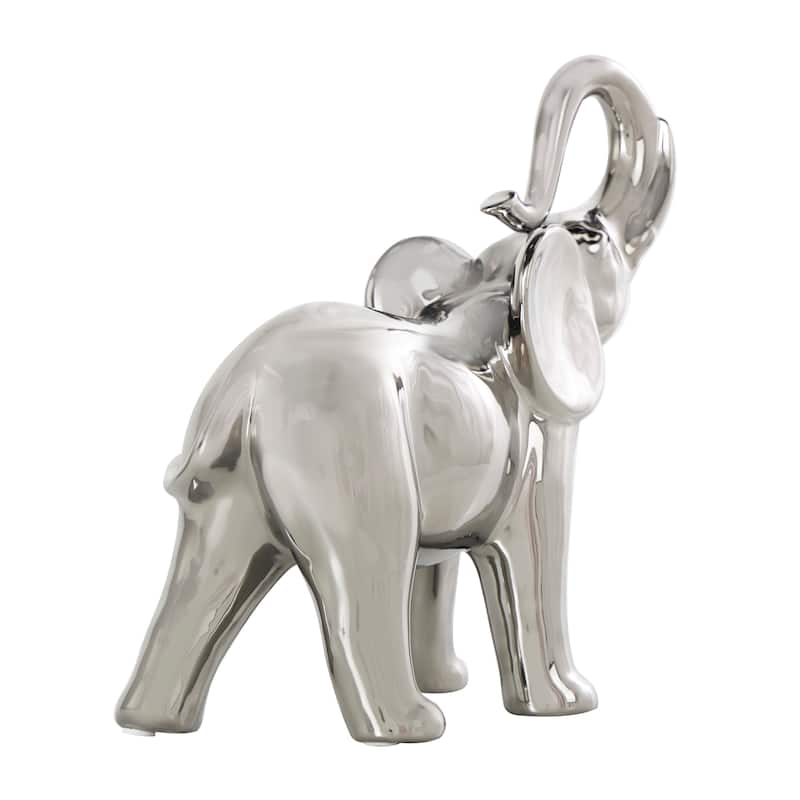 Gold or Silver Ceramic Standing Elephant Sculpture