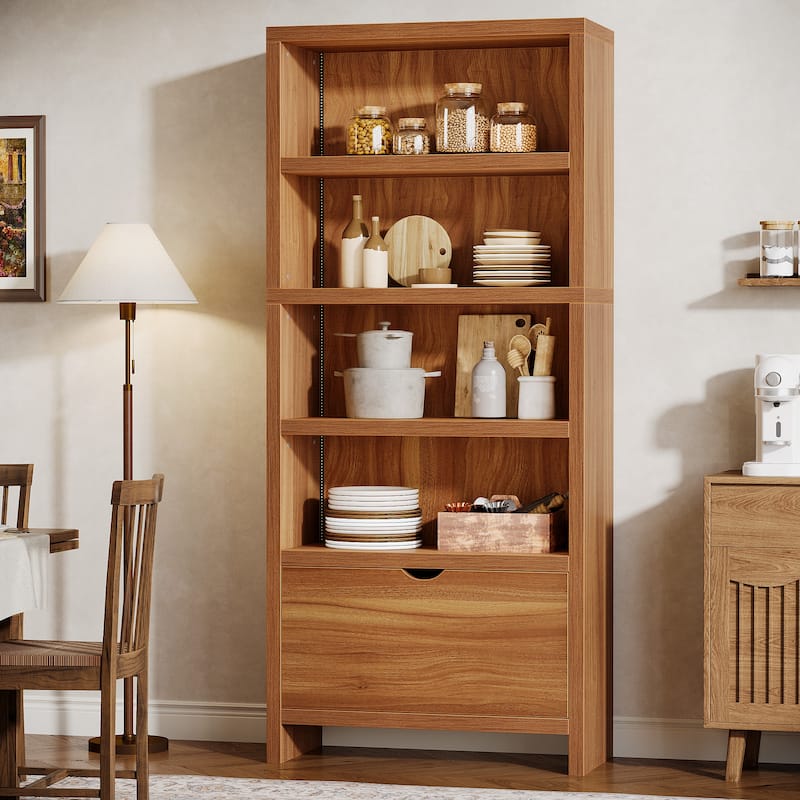 4-Tier Tall Storage Cabinet with Drawer and Light, Rustic Brown - 31.5"L x 13.78"W x 70.87"H