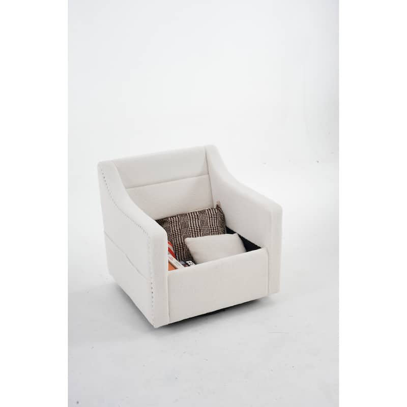Teddy Upholstered Swivel Accent Chair, Single Sofa Chair with High Backrest, Lounge Armchair with Metal Base & Side Pocket