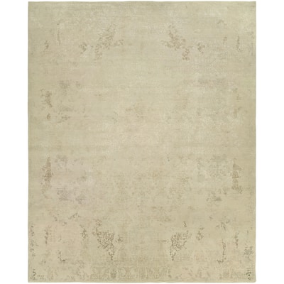 Transitional White Hand-Knotted Wool & Viscose Area Rug