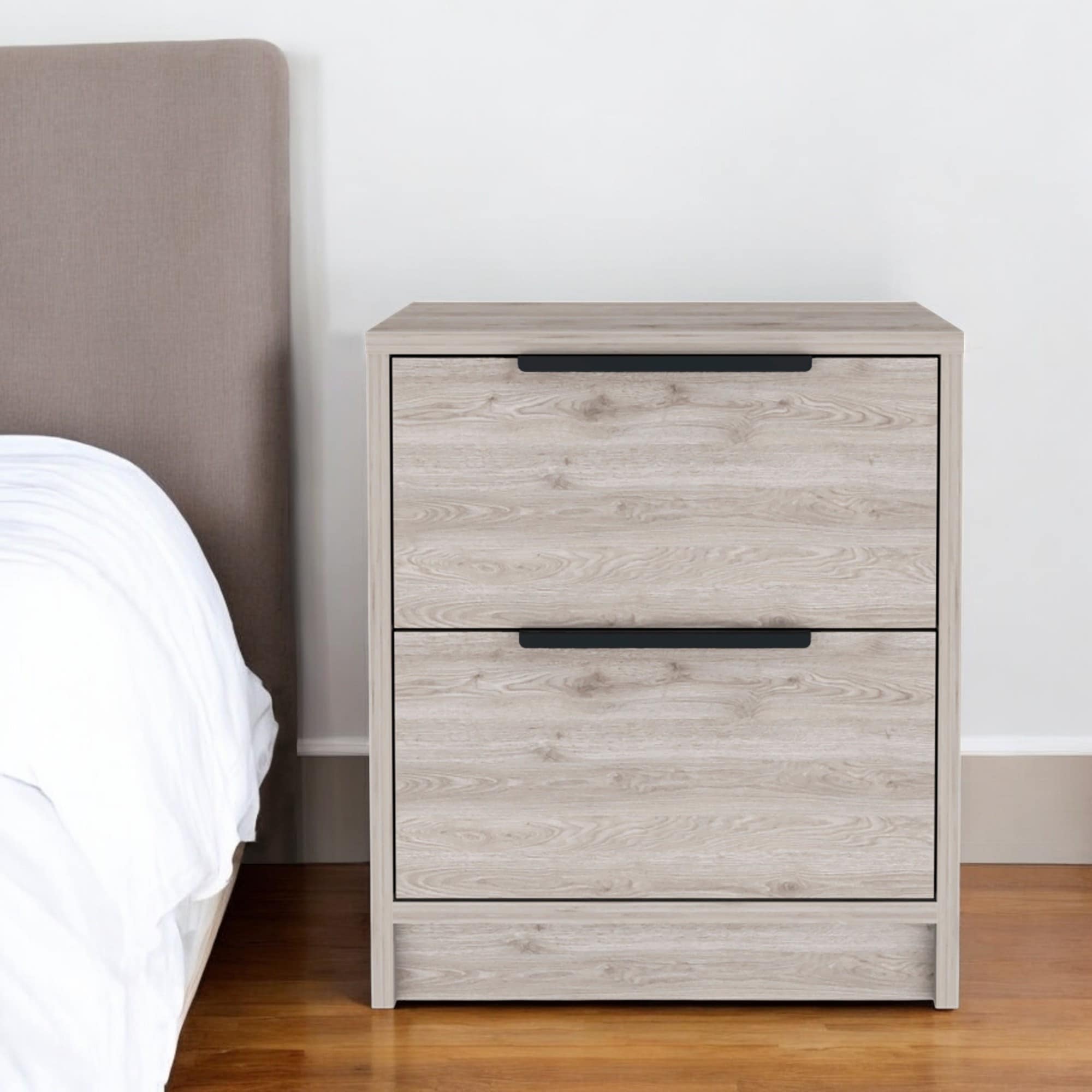 HomeRoots 19" Light Gray Wood Two Drawer Nightstand