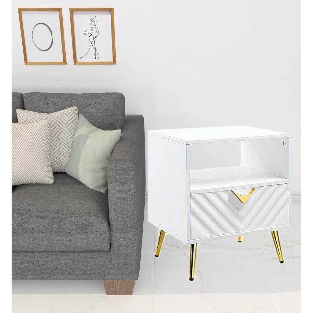 HomeRoots 22" White Manufactured Wood And Metal Rectangular End Table With Drawer And Shelf - 20' X '22' X '17