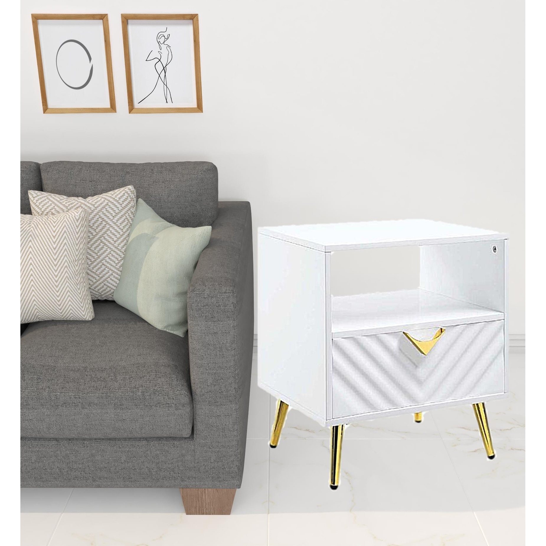 HomeRoots 22" White Manufactured Wood And Metal Rectangular End Table With Drawer And Shelf - 20' X '22' X '17